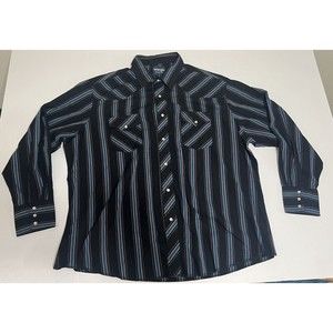 VINTAGE Wrangler Western Shirt Mens Pearl Snap Rodeo Cowboy XXL Black Striped